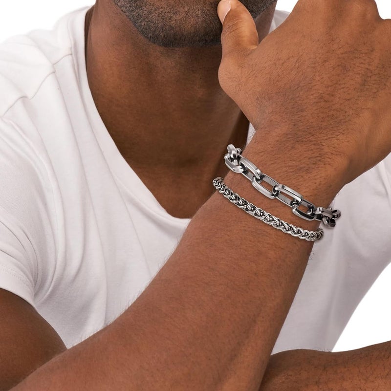 DAYANEY Silver and Gold Bracelet for Men, Cuban Chain Bracelet Set Water Proof Stainless Steel Bracelet for Him, Adjustable Gold Link Men Braclet as Valentines Jewelry Gifts for Boyfriend, Dad and Son - Image 2